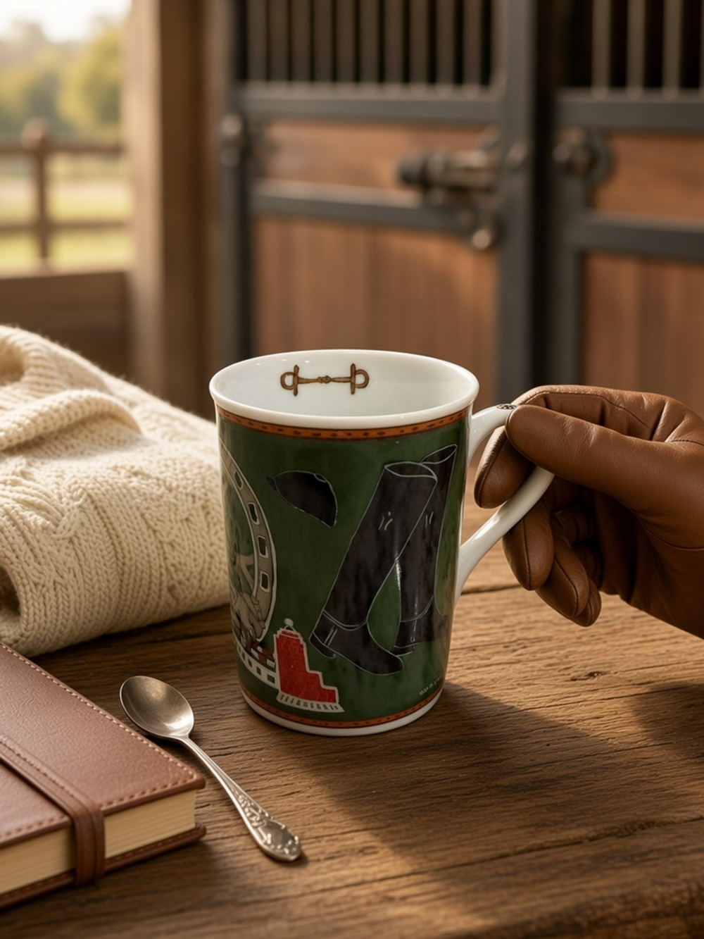 Equestrian Themed Ceramic Coffee Mug Green by Maria Ryan